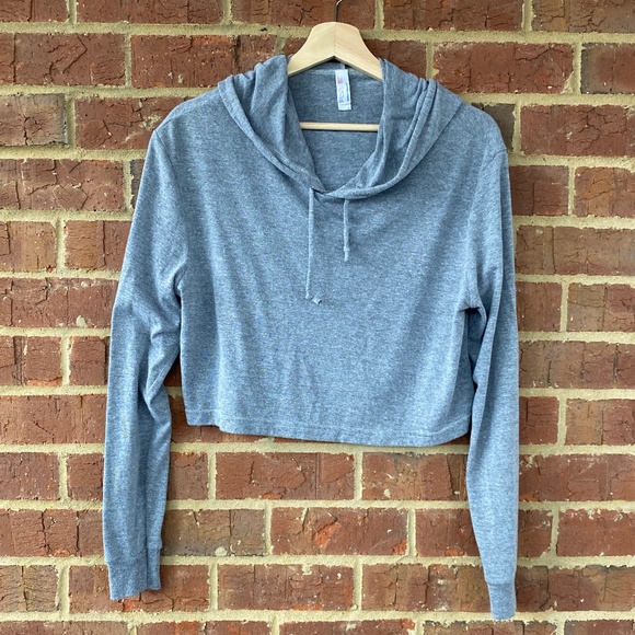 American Apparel Tri Blend Lightweight Drawstring Cropped Pullover Hoodie NWOT - Picture 1 of 7